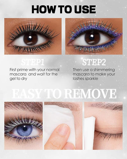Sliver Mascara and Eyeliner Set,5D Silk Fiber Lash Extension Colored Tube Mascara Volume and Length,Waterproof Glitter Eyeliner Liquid,Long Lasting Smudge-Proof Eye Makeup Kit-Pink