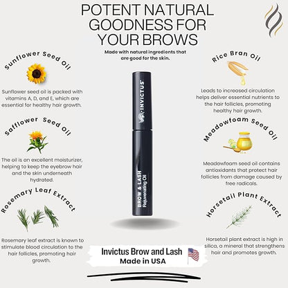 Invictus Inventory Premium Eyebrow and Lash Growth Serum is Designed to Stimulate Growth, Enhance Density, and Improve Overall Brow Health- 9.75 ML- Made in USA in a FDA registrated facility., Black