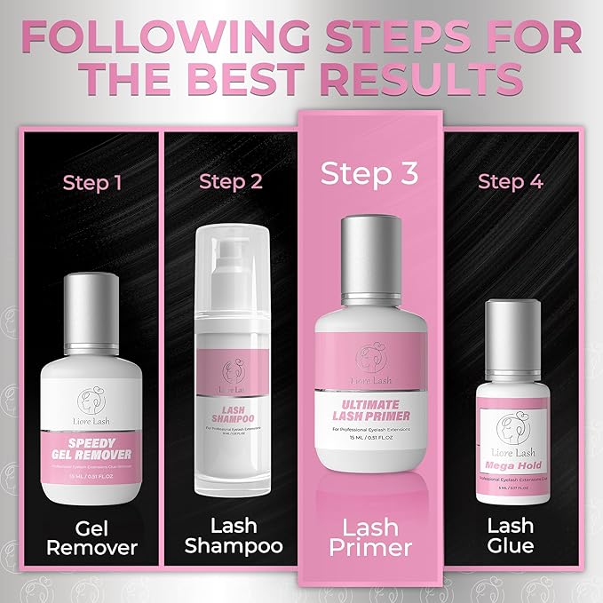 Eyelash Extension Primer/Up To 35% Longer Glue Retention Liore Lash/Pretreatment for Individual Semi Permanent Lash Extensions Glue Supplies Cleanser/Protein Oil Remover/Increase Adhesive Bond Power