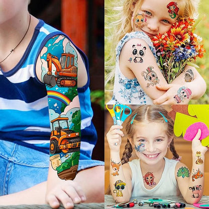 58 PCS Cartoon Unicorn Mermaid Temporary Tattoo For Kids Girls Boys, Full Arm Animals Dinosaur Car Space Monster Truck Butterfly Body Face Fake Arm Tattoos Stickers Birthday Gifts Party Supplies
