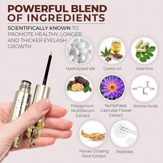 Premium Eyelash Growth Serum – Prostaglandin-Free Formula with Ginseng Root Extract, Peptides & Castor Oil for Longer and Thicker Lashes – 8ml