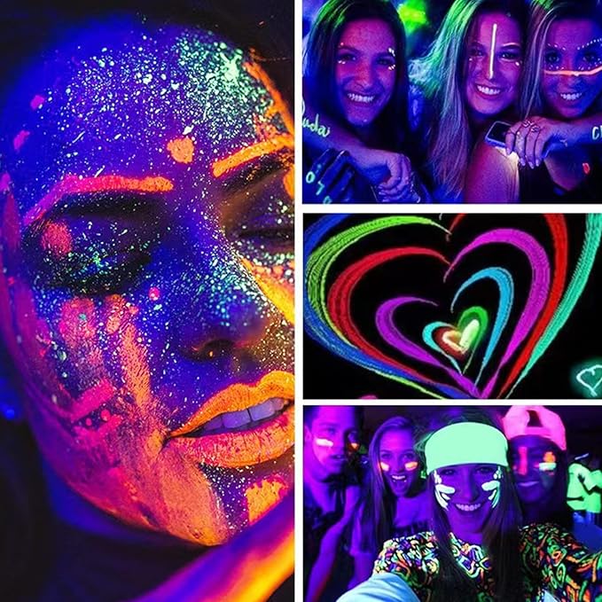 8 Colors UV Neon Glow in the Dark Face Paint,Water Activated Eyeliner Set Neon Rave Body Paint Palette,Water Based Fluorescent Face Painting Kit Halloween Washable for Kids