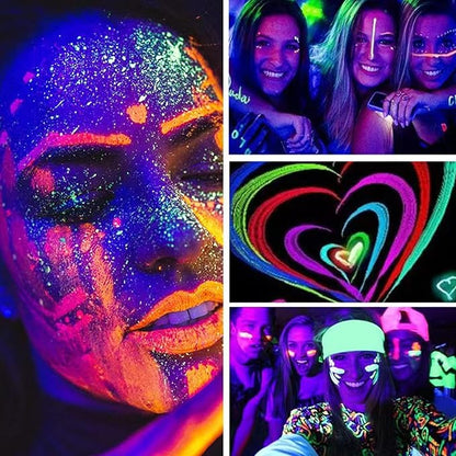 8 Colors UV Neon Glow in the Dark Face Paint,Water Activated Eyeliner Set Neon Rave Body Paint Palette,Water Based Fluorescent Face Painting Kit Halloween Washable for Kids