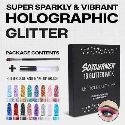 16 Pack Chunky Holographic Glitters and Fairy Tears Glitters bundle