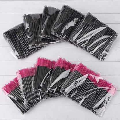 1000 Disposable Mascara Wands Eyelash Brushes Spoolies for Eyebrow Eye Lash Extension Black and Rose Red