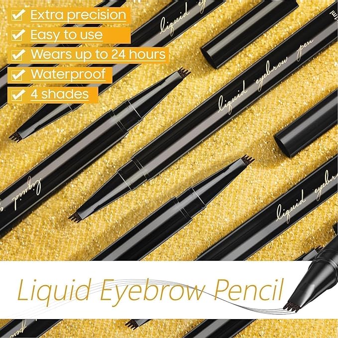 Eyebrow Pencil Microblading Eyebrow Pencil - Waterproof & Long - Lasting Eyebrow Pen for Beauty & Charming Eye Makeup With 4 Micro-Fork Tip | Stay on All Day | Vegan & Cruelty (Dark brown)