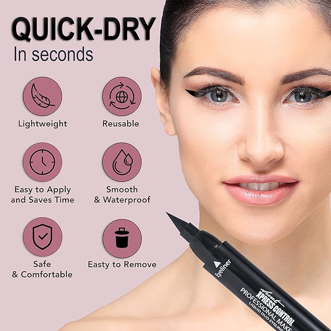 Secret Xpress Control Winged Eyeliner Stamp Waterproof Long Lasting Liquid Black Pen Cat Eye Matte Eye Makeup (Black - 1 Pack)