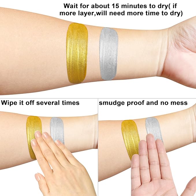 MEICOLY Cream Gold Face Body Paint,2.1Oz Smudge-proof Gold Body Paint,Water Based Washable Full Body Paint for Adults and Kids,Halloween SFX Special Effects Christmas Highlight Makeup,Metallic Gold