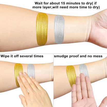 MEICOLY Cream Gold Face Body Paint,2.1Oz Smudge-proof Gold Body Paint,Water Based Washable Full Body Paint for Adults and Kids,Halloween SFX Special Effects Christmas Highlight Makeup,Metallic Gold