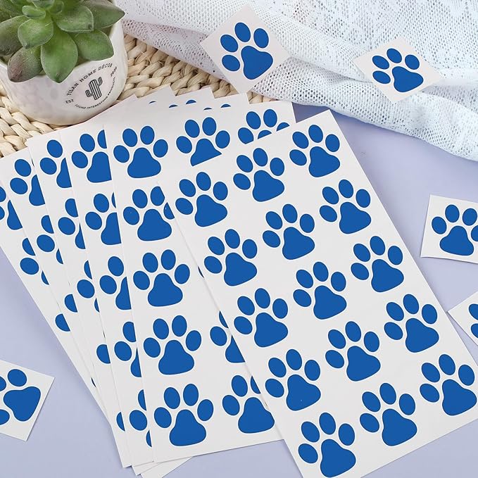 Harloon 20 Sheets 300 Pcs Paw Prints Temporary Tattoos Paws Foot Temporary Tattoo Removable Dog Stickers for Women Face Body Arm(Blue)