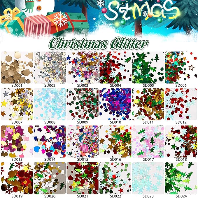 Rose Flower Christmas Chunky Glitter, 5 Boxes Mixes Sequins 3D Holographic Iridescent Theme Festival, Snowflakes, Santa Claus, Tree Craft, Santa Claus Decorate for DIY Arts Face Hair Body Nail