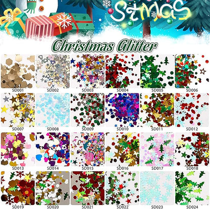 Rose Flower Christmas Chunky Glitter, 5 Boxes Mixes Sequins 3D Holographic Iridescent Theme Festival, Snowflakes, Santa Claus, Tree Craft, Santa Claus Decorate for DIY Arts Face Hair Body Nail