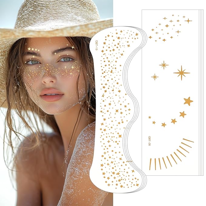 Glitter Freckles Face Tattoo, Sparkle Face Makeup Patches, Gold and Silver Freckles Face Makeup Patches, Waterproof Temporary Face Tattoos, Face Glitter Speckles Patches, 8 Sheets