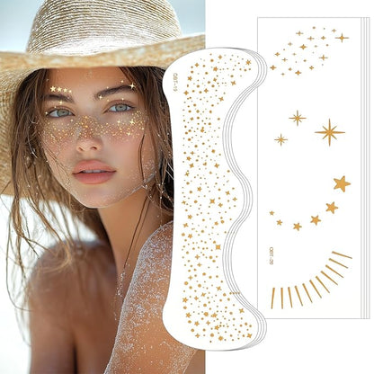 Glitter Freckles Face Tattoo, Sparkle Face Makeup Patches, Gold and Silver Freckles Face Makeup Patches, Waterproof Temporary Face Tattoos, Face Glitter Speckles Patches, 8 Sheets