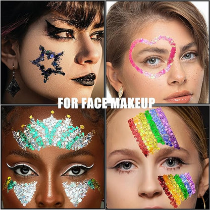 Hair Face Gems Rhinestones with Makeup Glue, Body Face Glitter Gel