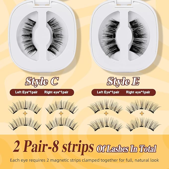 QUEWEL 2 Pairs Magnetic Eyelashes, Reusable No Glue Needed Magnetic Eyelashes Kit with Applicator Lash Clusters Kit without Eyeliner Easy to Wear and Remove (G-YC-C+E01)