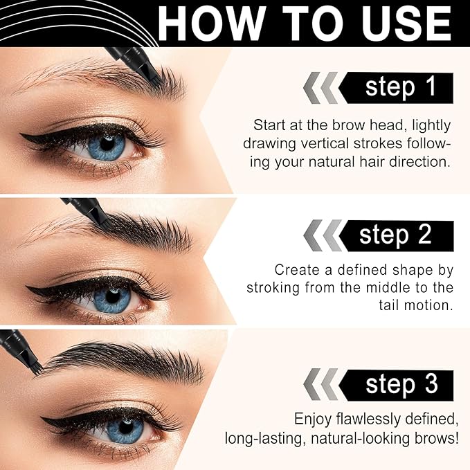 3D Microblading Eyebrow Pencil, 2024 New Waterproof Microblading Eyebrow Pencil Contouring Pen with 4 Fork Tip & Spoolie Brush, Precise Brush-Tip Create Natural Hair-Like Brows (#5 Black)
