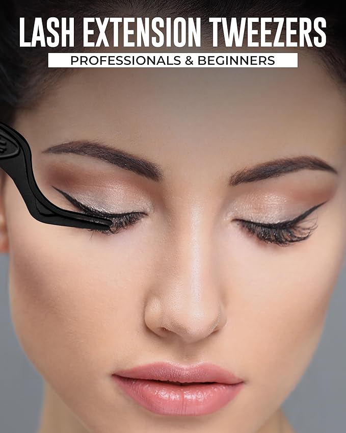 Eyelash Applicator Tool in Leather Case -Best Lash Cluster Applicator-with Stainless Steel Curved Design Lash Applicator Use for Wisps Lashes(Nude) (Black)
