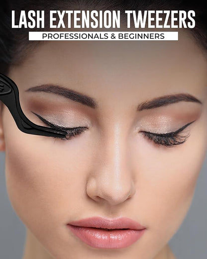 Eyelash Applicator Tool in Leather Case -Best Lash Cluster Applicator-with Stainless Steel Curved Design Lash Applicator Use for Wisps Lashes(Nude) (Black)