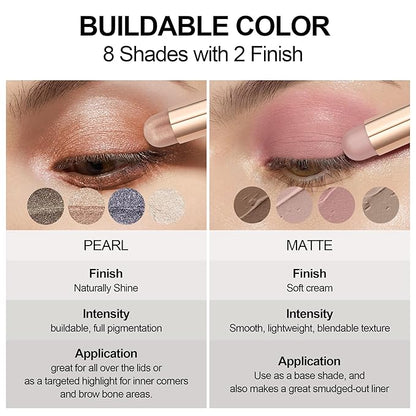 FV Long Lasting Cream Eyeshadow Stick, Waterproof & High Pigmented Eye Shadow Sticks Duo with Blending Brush, Crease-Proof & Natural Finish Eyeshadow Pencil, Rose Matte