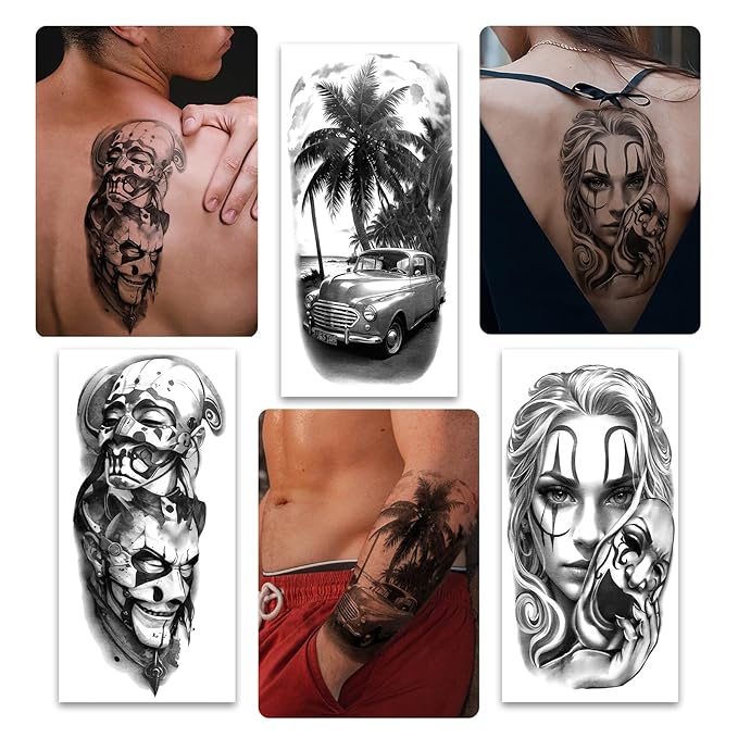Chicano Temporary Tattoos Adult, Large Fake Tattoos Chicano Guadalupe Gangster Prisoner Day of the Dead, Lowrider Style Culture Mexico Clown Tattoo Stickers for Men Women, 77 Sheets