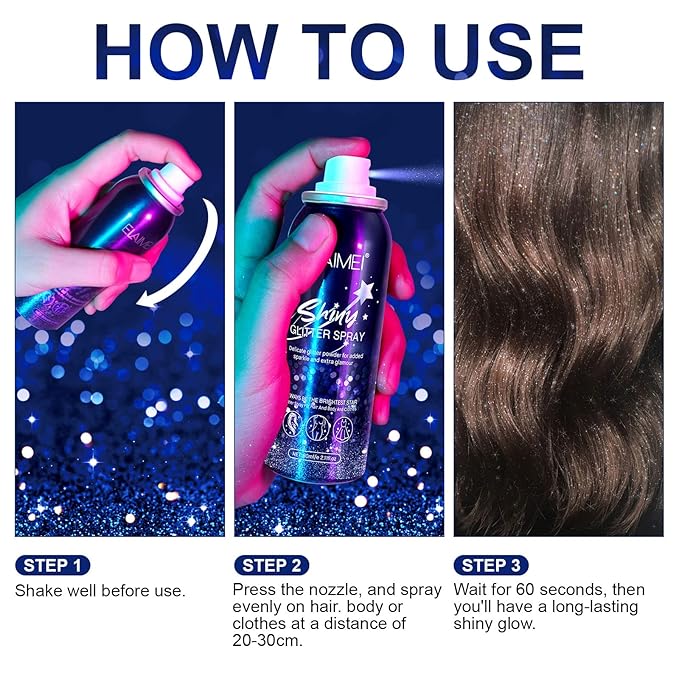 Shiny Glitter Spray,body Spray for Hair and Body-Quick-Lasting,Body Glitter Spray for Face,Body,Hair and Clothing,Shimmer Spray with Glitter