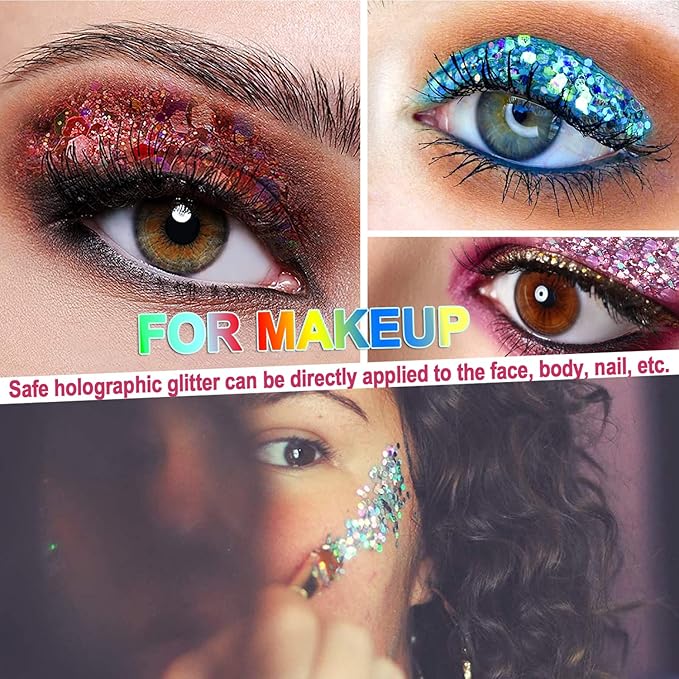 Holographic Chunky Glitter, 100g Pink Cosmetic Craft Glitter for Epoxy Resin, Nail Sequins Iridescent Flakes, Body, Face, Hair, Nail, Glitter Slime Making