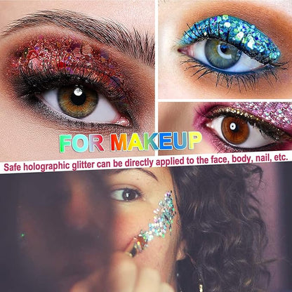 Holographic Chunky Glitter, 100g Royal Gold Cosmetic Craft Glitter for Epoxy Resin, Nail Sequins Iridescent Flakes, Body, Face, Hair, Nail, Glitter Slime Making