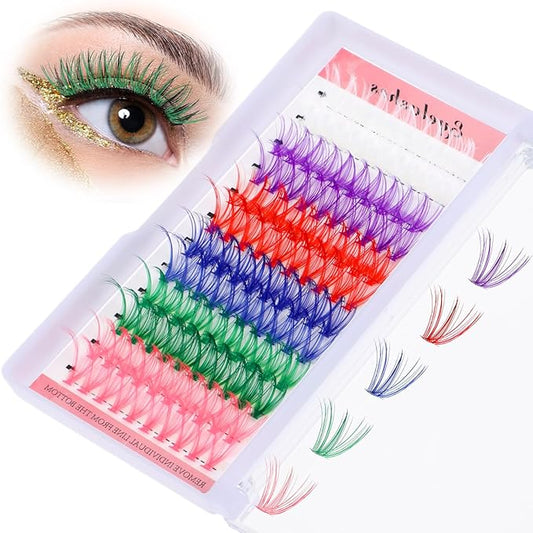 cobee Colored Lash Cluster Extensions, 120Pcs 14mm 16mm D Curl Individual Eyelash Clusters Mixed 6 Rainbow Colors Clusters Lashes for DIY Salon Home