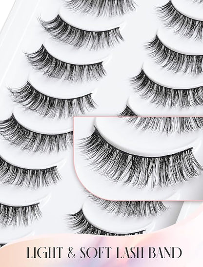 False Lashes Natural Lashes Wispy False Eyelashes Natural Eyelashes Fake Eyelashes Fake Lashes Pack 10 Pairs 12mm Calla Lily