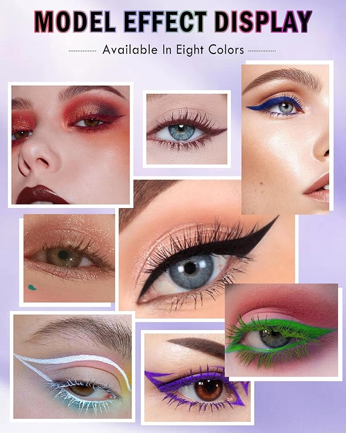White Mascara Liquid Eyeliner Set,5D Waterproof Fiber Colored Mascara Volume and Length,Longlasting Smudgeproof Color Eye Liner Pen,Cosplay Party Stage Use,Halloween Makeup Gift Kit for Women Girl