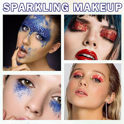 CAHIUYOA 2PCS Blue Red Body Glitter Stick Multiuse Glitter Gel for Face Body Hair Lip Eyes Glitter Makeup Stick Holographic Sequins Face Paint Hair Glitter Gel for Kids Women