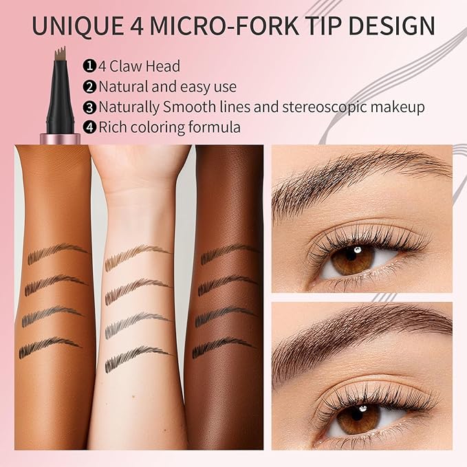 QIC 3D Waterproof Microblading Eyebrow Tattoo Pencil 4 Fork Tip,Microblading Eyebrow Pen Magic Eyebrow Pencil Microblade Eyebrow Pencil with Micro-Fork Tip (Dark Brown)