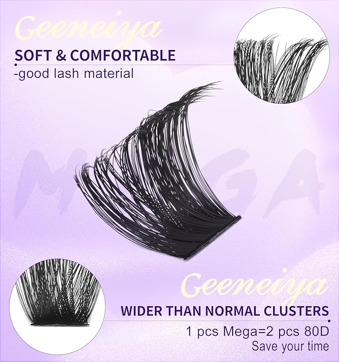 Geeneiya 200D Mega Lash Clusters Volume Eyelash Clusters D Curvature Cluster Eyelash Extensions DIY Wispy Lash Extension | Only 16MM Mega Lashes