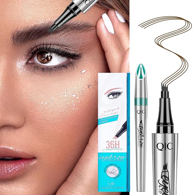 Magic Eyebrow Pencil 4 Tipped Precise Brow Pen Upgraded 3D Waterproof Microblading Contouring Pen Natural Fine Stroke Microblading Eyebrow Pencil (Dark Brown)
