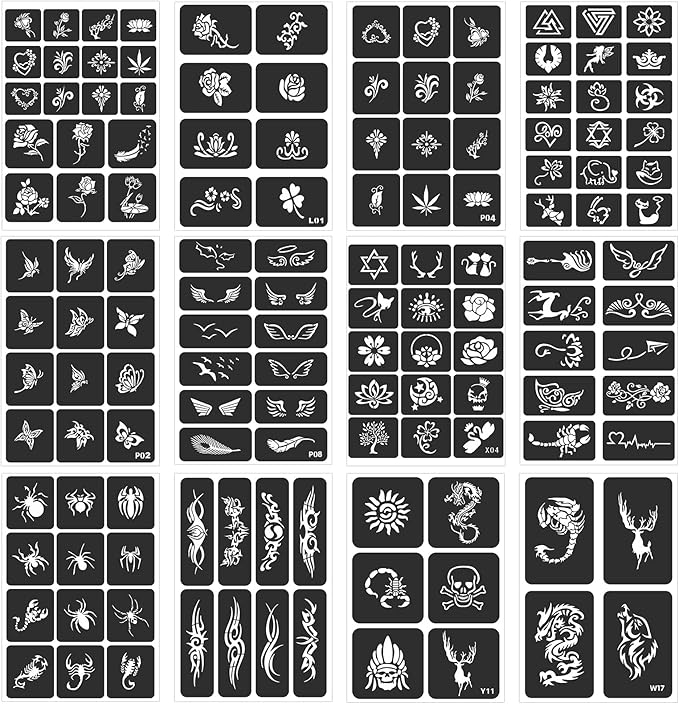 24 Sheets Tattoo Stencils for Kids Teens Adults, Henna Tattoo Stencil Kit, 400pcs Tattoos Design, Tattoo Stencil for Real Tattoos, Airbrush Tattoo Stencils, Henna Stencil for Face Hand Finger