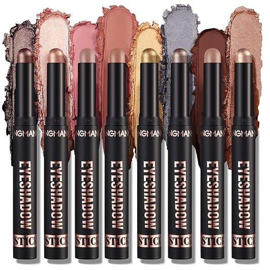BestLand 8 Pcs Cream Eyeshadow Stick, Highlighter Makeup Stick Set Long-Lasting Waterproof, Crease-proof, Blendable Eye Shadow Applicator Sticks Eyeliner Pen Eye Makeup (Color Set B)