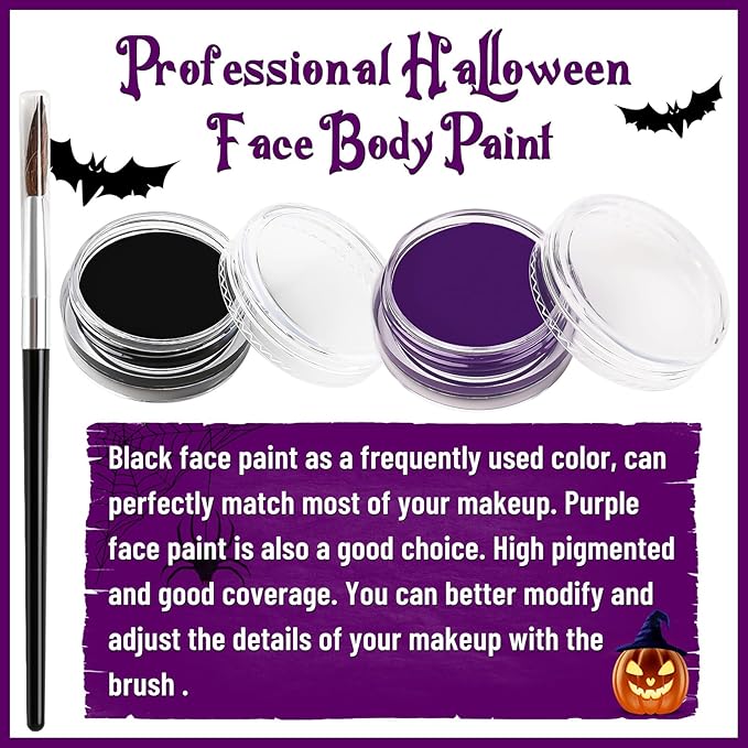 BOBISUKA Halloween Spider Face Body Paint Kit, With Oil Based Black Purple Face Painting + Eyelash, Non-Toxic for Women Adults Cosplay Stage SFX Makeup