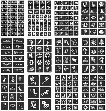 24 Sheets Tattoo Stencils for Kids Teens Adults, Henna Tattoo Stencil Kit, 400pcs Tattoos Design, Tattoo Stencil for Real Tattoos, Airbrush Tattoo Stencils, Henna Stencil for Face Hand Finger
