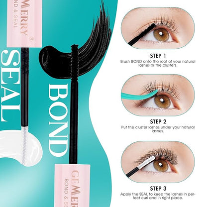 GEMERRY Lash Bond & Seal 2 in 1 Lash Cluster Glue - Waterproof & Strong Hold for Self Apply at Home