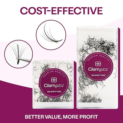 500 Wispy Promade Fans - 5D 7D 9D, C CC D Curl, 0.05-0.07mm Thickness, 9-16mm Length - Wispy Lashes Handmade Premade Lash Fans Loose Spike Premade Fans Eyelash Extensions (7D-0.07-C 15mm)