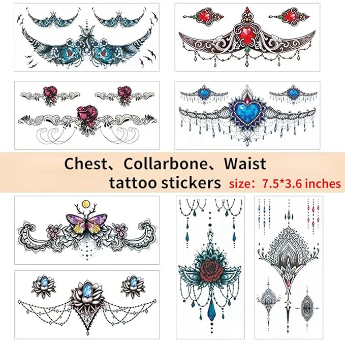 types of flowers, sexy temporary tattoo stickers and fake tattoos that look real and last long are suitable for girls, women or adults(20 sheet temporary tattoo stickers,7.5 * 3.6 inches)