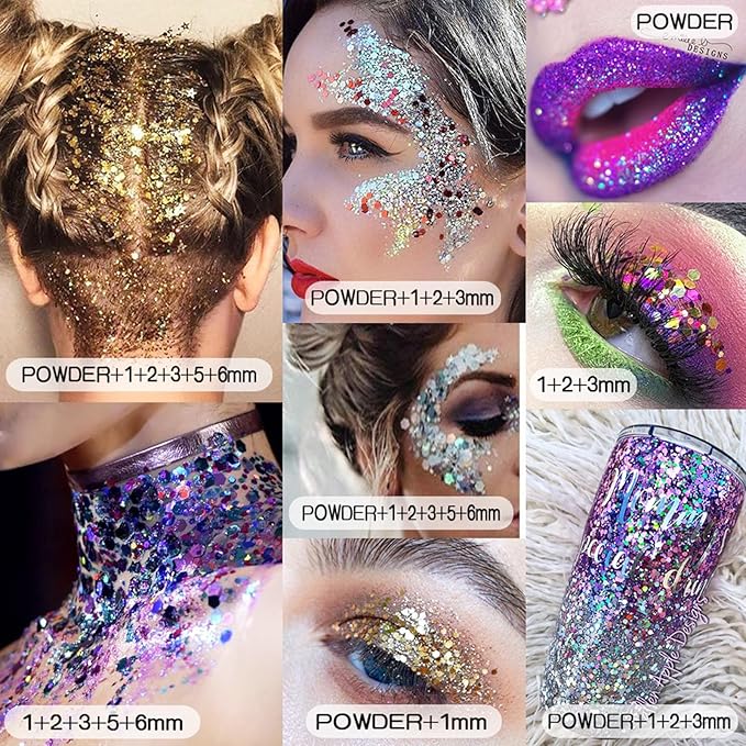 Rose Flower Christmas Chunky Glitter, 5 Boxes Mixes Sequins 3D Holographic Iridescent Theme Festival, Snowflakes, Santa Claus, Tree Craft, Santa Claus Decorate for DIY Arts Face Hair Body Nail