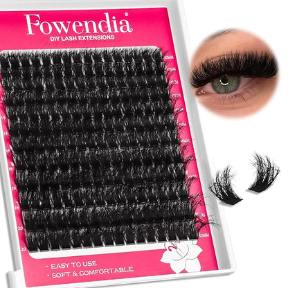 Lash Extension Kit Lash Clusters 200D Lash Bond and Seal Individual Fluffy Eyelashes Kit at Home, Black