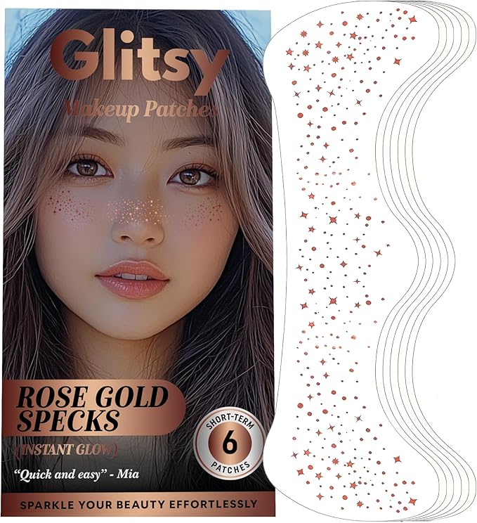 Makeup Patches, Face Makeup Glitters, Instant Glow Maquillage Patches, Waterproof Glitter Speckles for Face (Rose Gold)