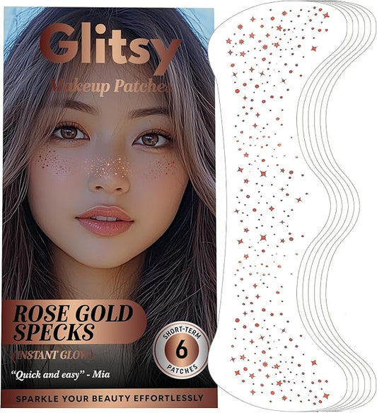 Makeup Patches, Face Makeup Glitters, Instant Glow Maquillage Patches, Waterproof Glitter Speckles for Face (Rose Gold)
