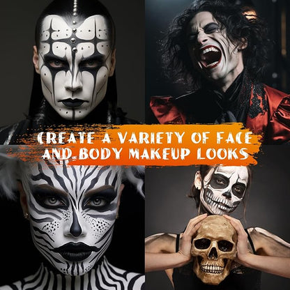 BOBISUKA White Face Body Paint Stick Eye Black Sticks for Football Baseball Softball Water Based Face Painting Kit Quick Drying Foundation Makeup for Halloween Clown Skeleton Skull Cosplay SFX Costume