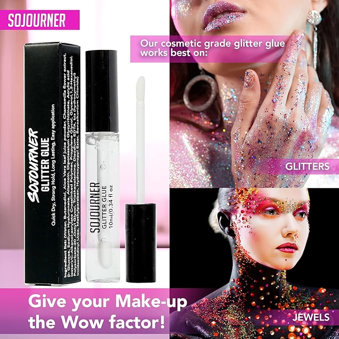 Glitter Body Glue & Face Glue - Face Glitter Makeup Primer for Eye, Face, Skin, Body Adhesive & More | Use with Glitter, Body Jewels, Rhinestones, Makeup and Rave Festival Accessories