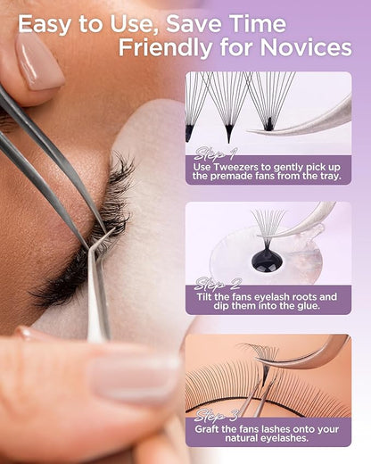 BEYELIAN Premade Lash Fans, 320 Fans Pre Made Fans Volume Lash Extensions 3D 6D 8D 10D 12D 20D 0.07 C/D Curl Save Time Eyelash Extensions for Professional Salon, 8-15mm MIX Easy to Use (8D-0.07-D)