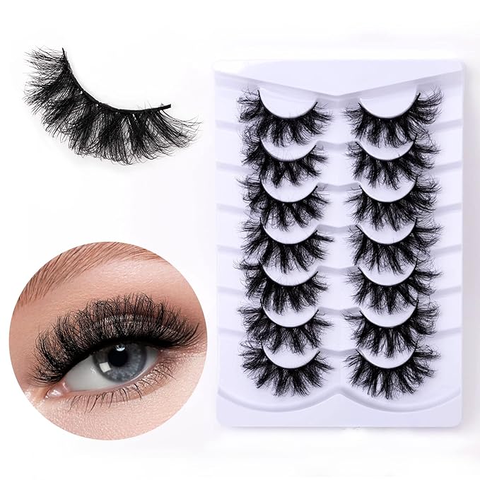 Fluffy Long False Eyelashes Wispy 3D Faux Mink Lashes Pack Thick Fake Eye Lashes Strip - 7 Pairs, Z87